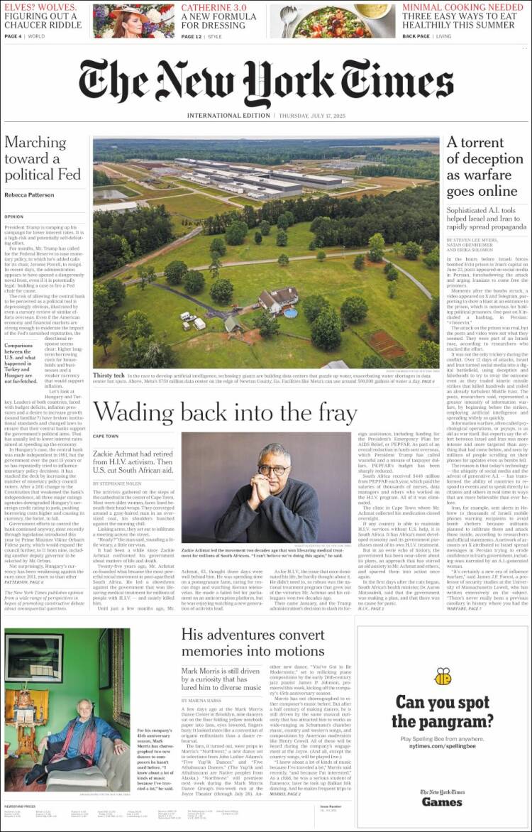 Portada de International New York Times (Europe)