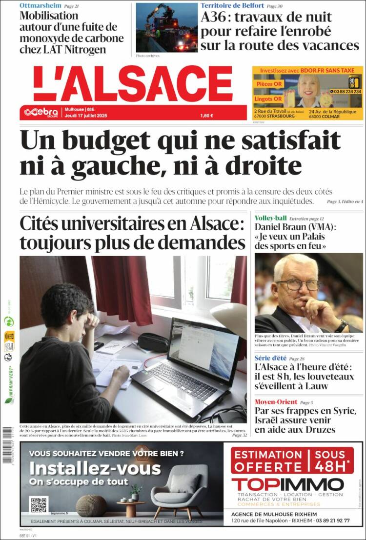 Portada de Journal L'Alsace (France)