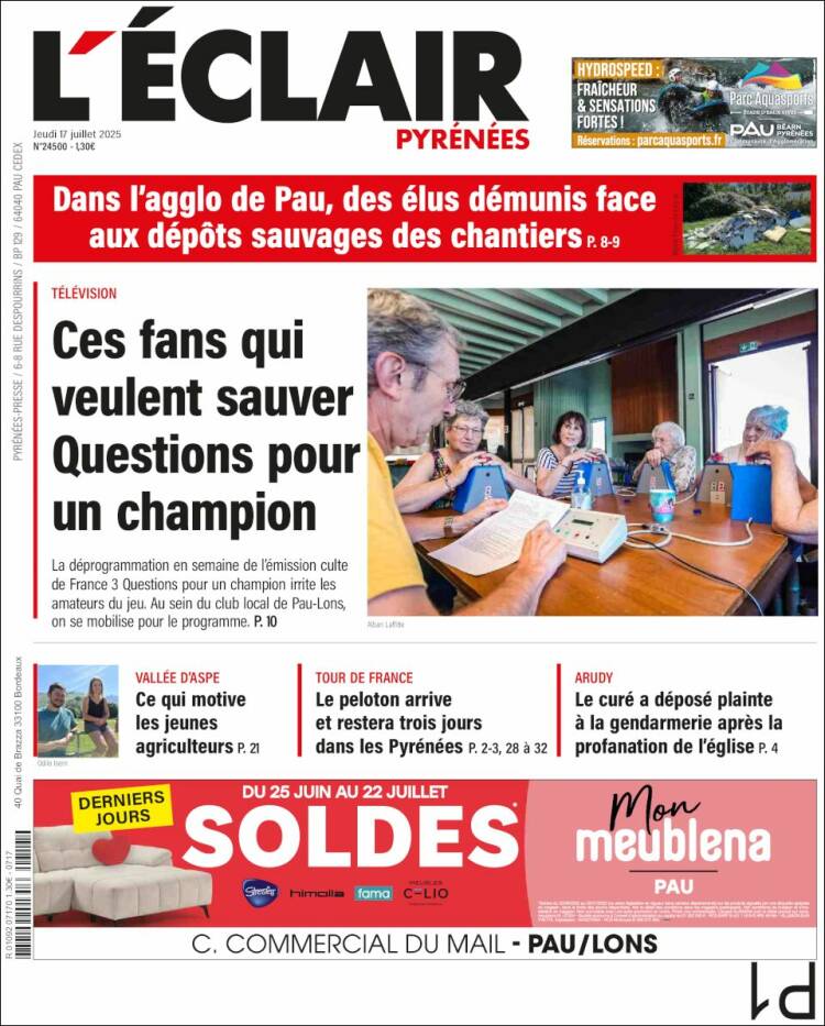 Portada de L'Eclair des Pyrénées (France)