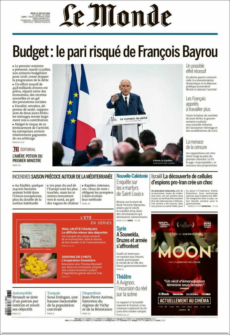 Portada de Le Monde (France)