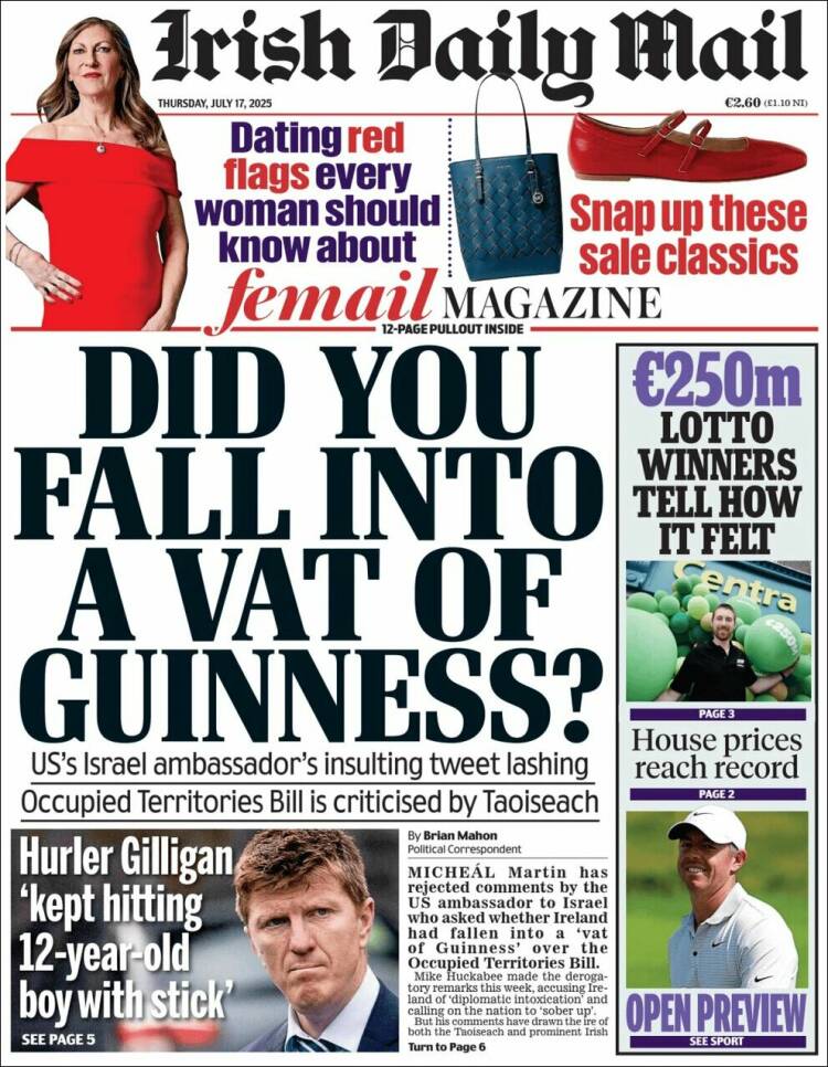 Portada de Irish Daily Mail (Irlande)