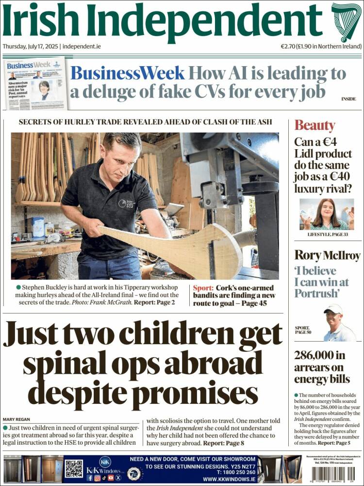 Portada de Irish Independent (Ireland)