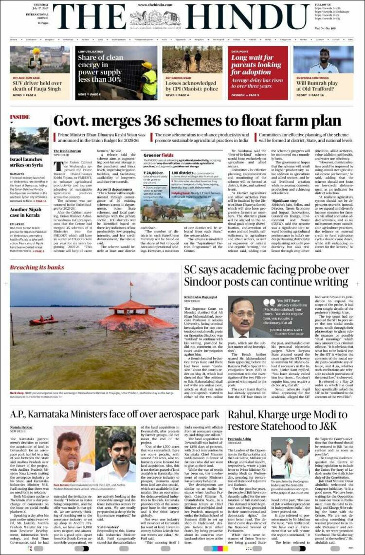 Portada de The Hindu (Inde)