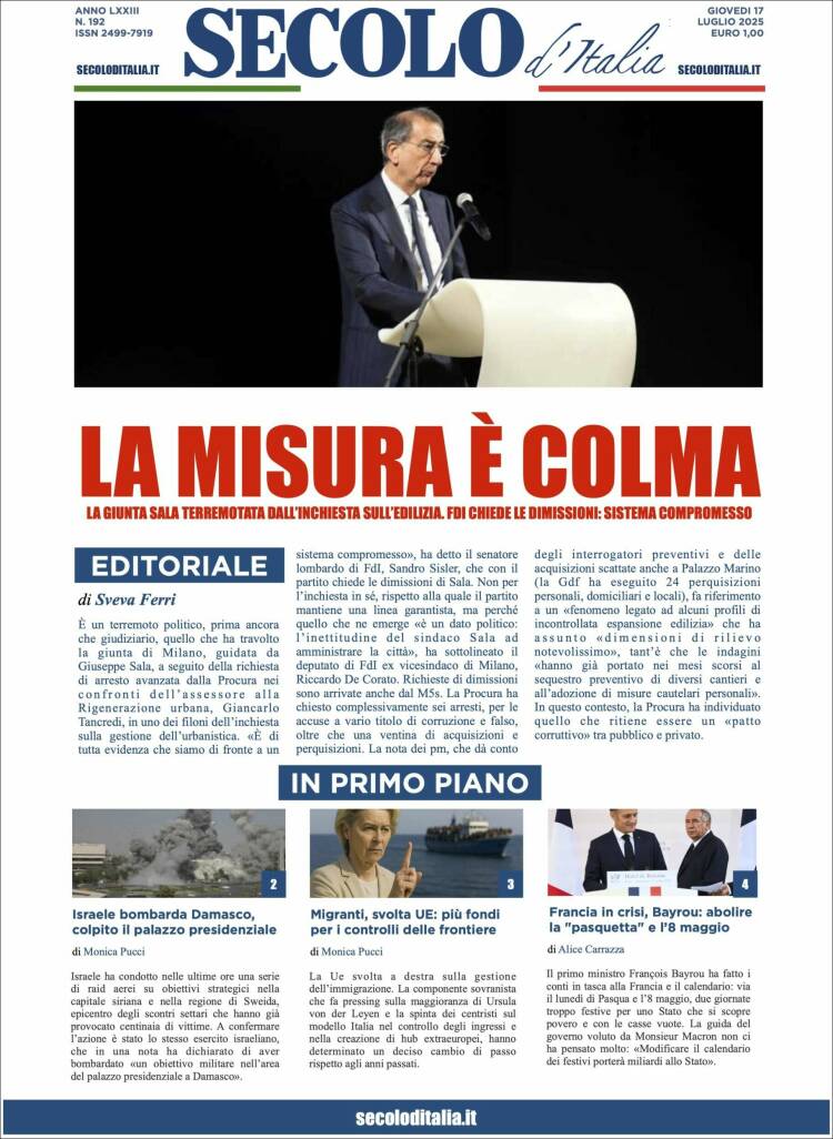 Portada de Secolo d'Italia (Italy)