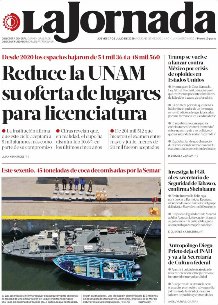 Portada de La Jornada (Mexico)