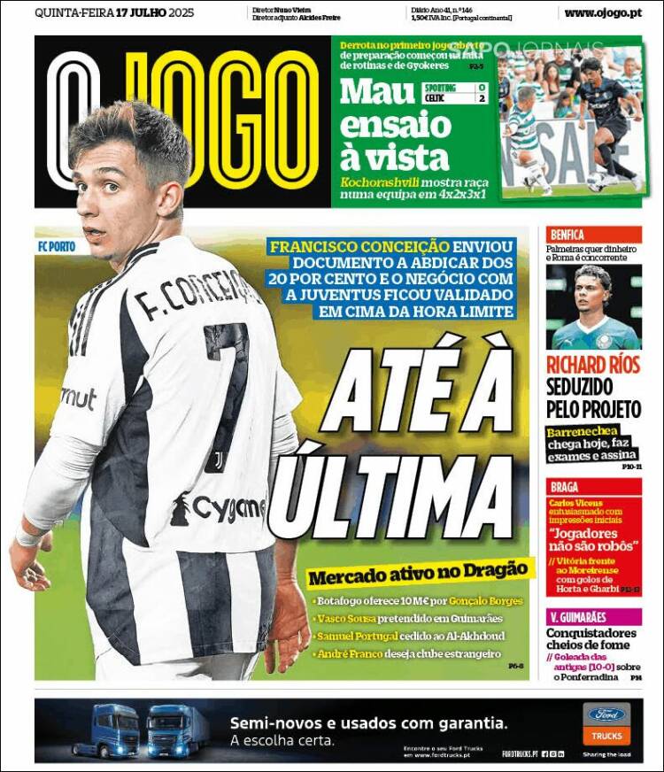 Portada de O Jogo (Portugal)