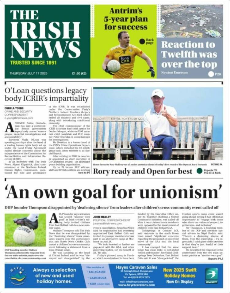 Portada de Irish News (United Kingdom)