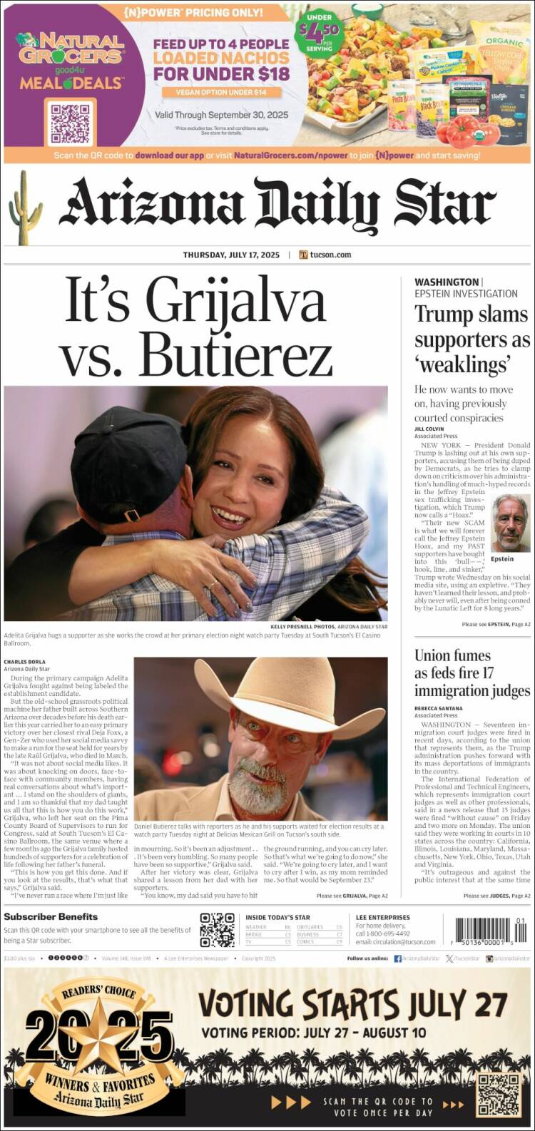 Portada de Arizona Daily Star (USA)