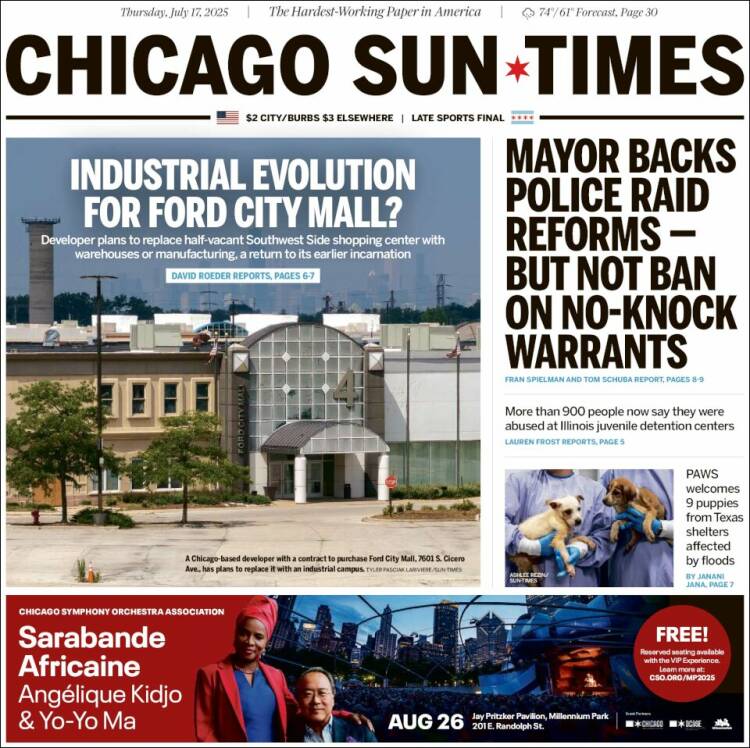 Portada de Chicago Sun-Times (USA)