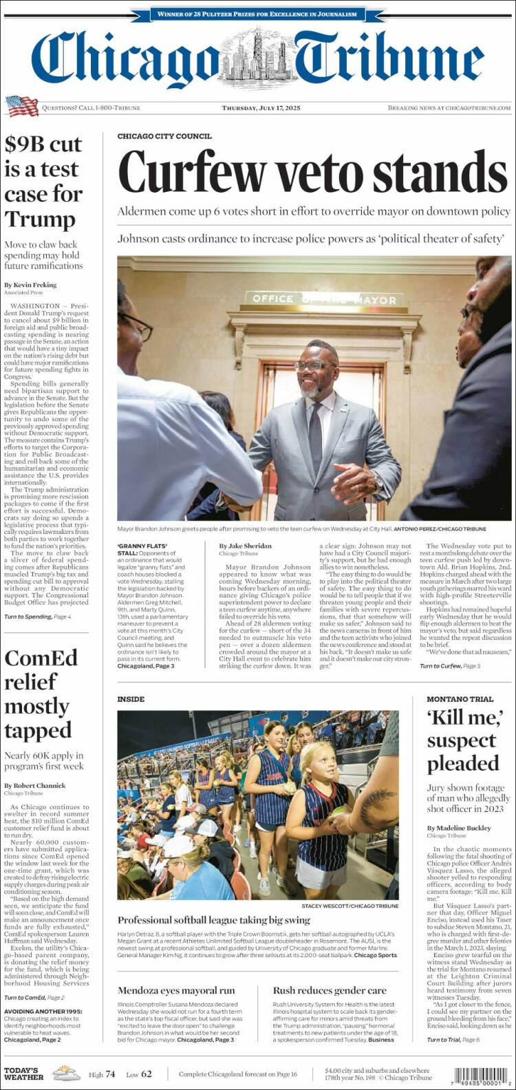 Portada de Chicago Tribune (USA)