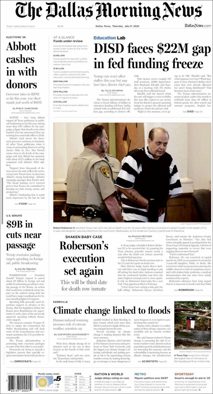 Portada de Dallas Morning News (USA)