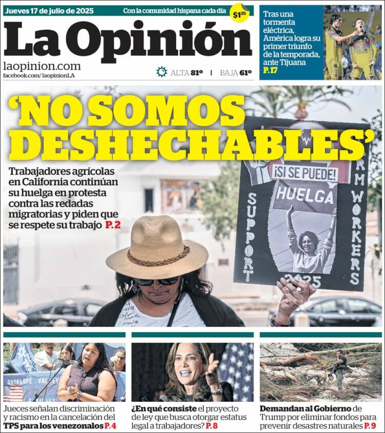 Portada de La Opinión (USA)