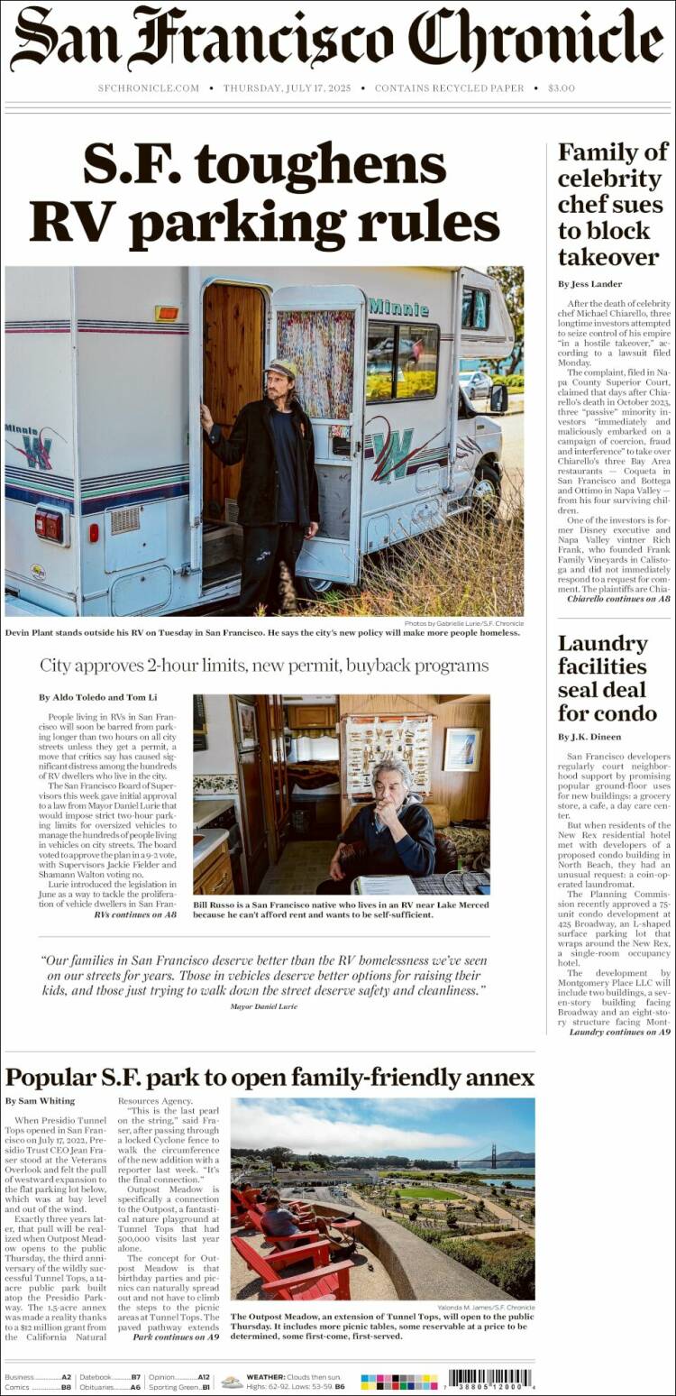 Portada de San Francisco Chronicle (États-Unis)