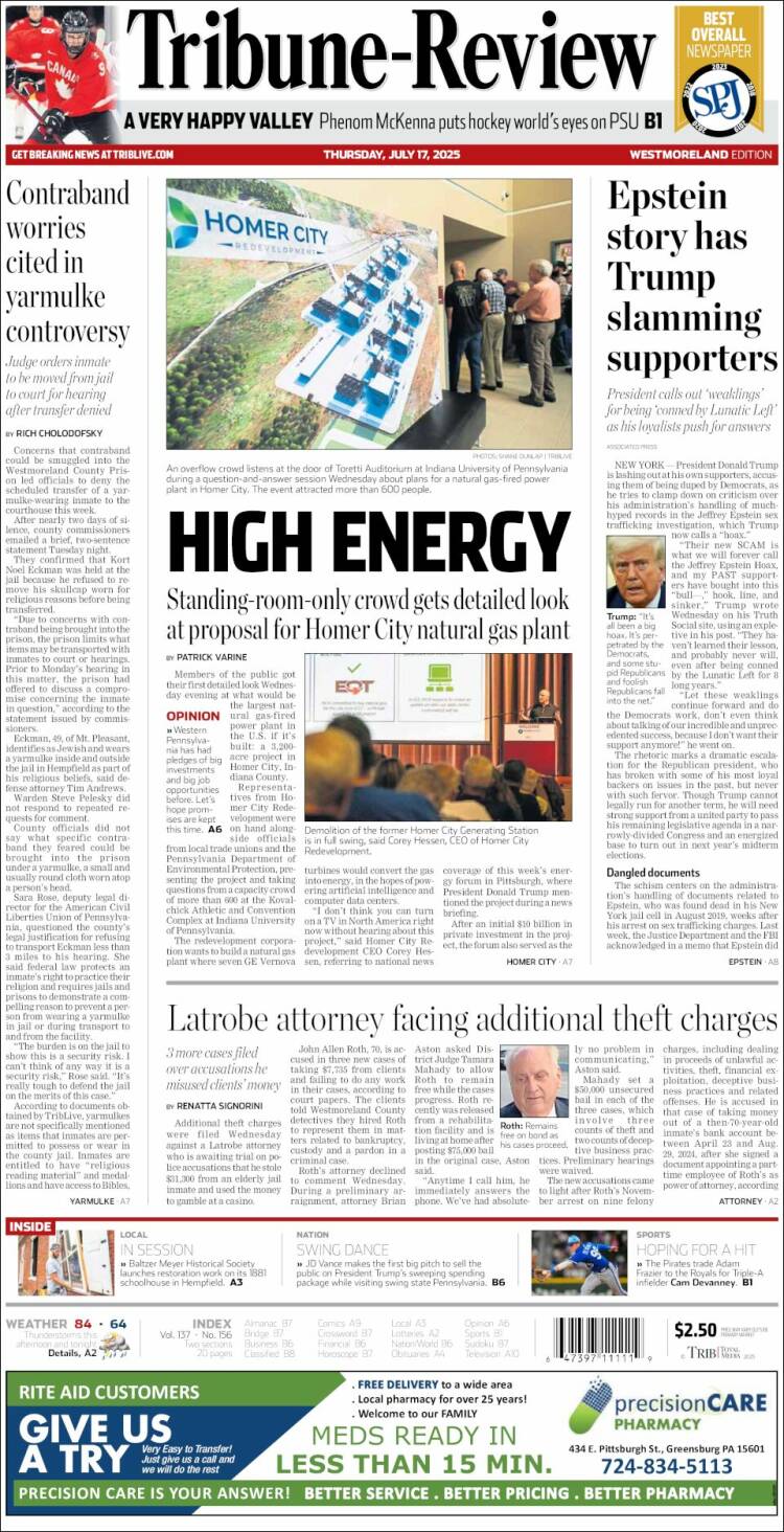Portada de Tribune-Review (USA)