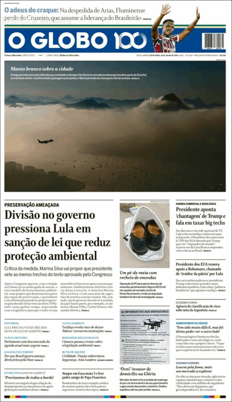 Portada de O Globo (Brasil)