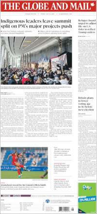 Portada de The Globe and Mail (Canada)