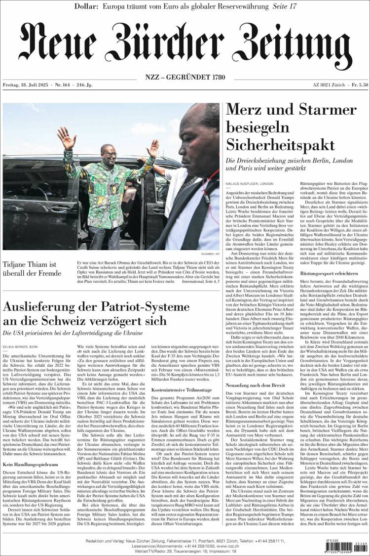 Portada de Neue Zürcher Zeitung (Switzerland)