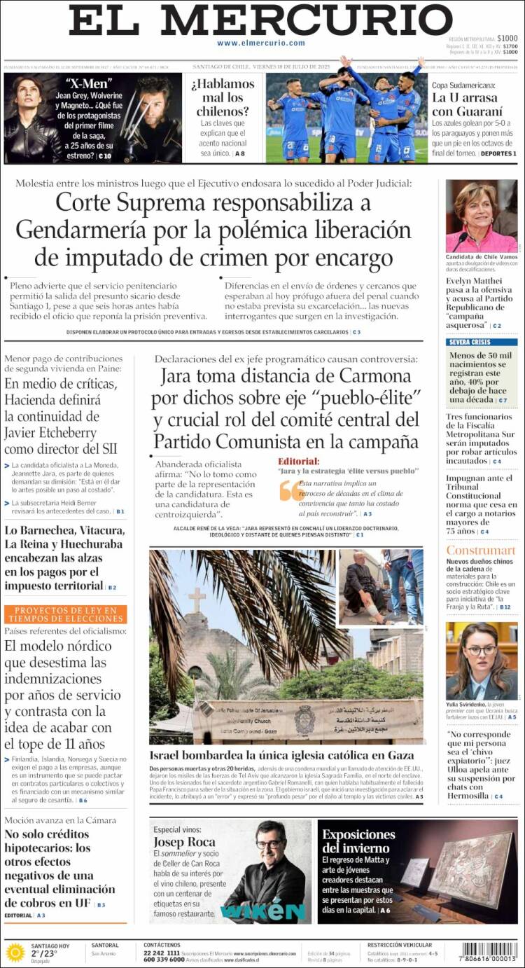 Portada de El Mercurio (Chili)