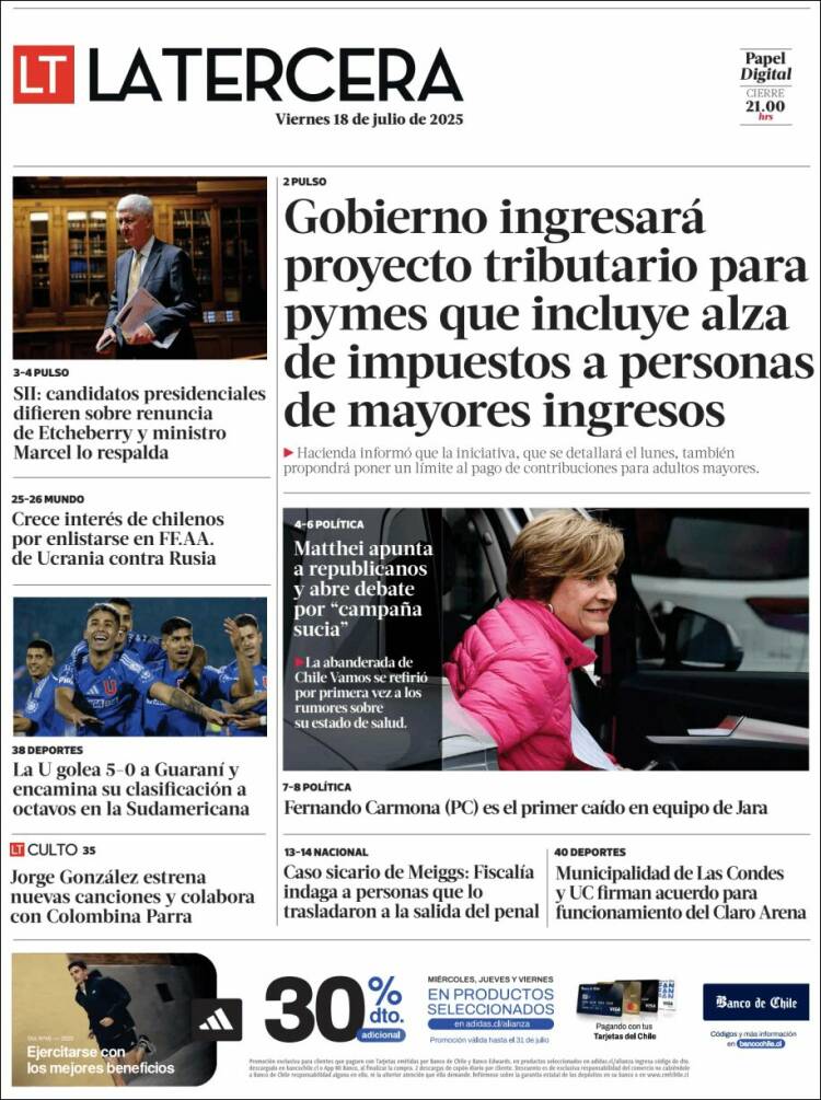 Portada de La Tercera (Chile)