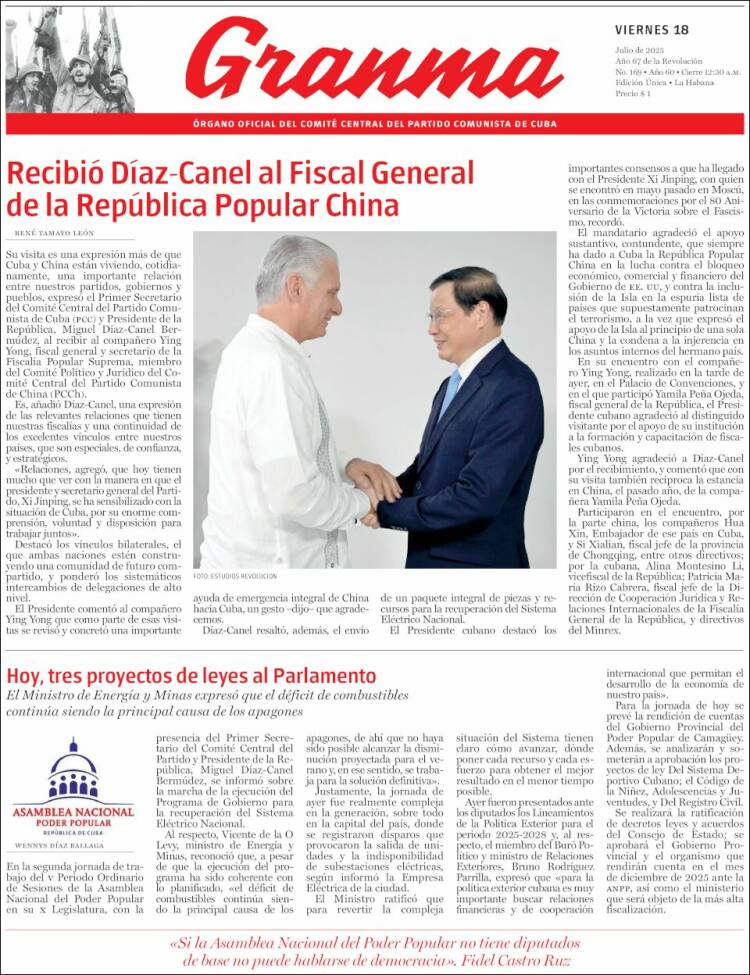 Portada de Granma (Cuba)