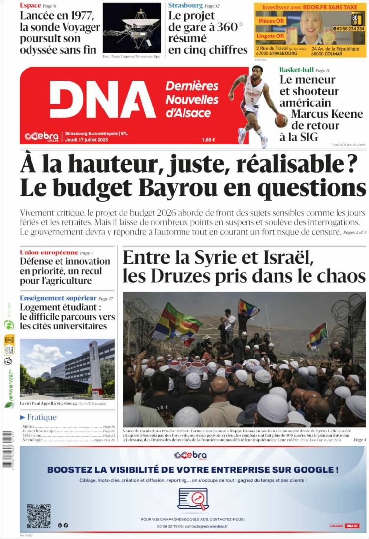 Portada de Les Dernières Nouvelles d'Alsace (France)