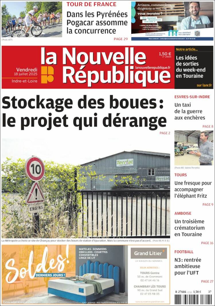 Portada de La Nouvelle Republique (France)