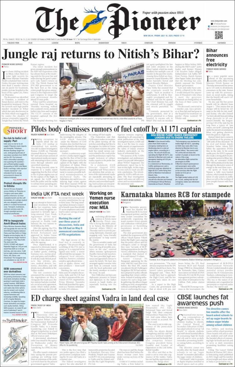 Portada de The Pioneer (India)