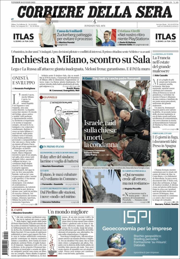 Portada de Corriere della Sera (Italy)