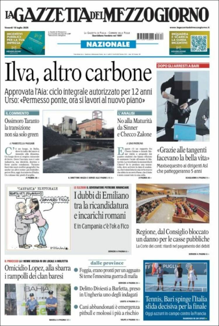 Portada de La Gazzetta del Mezzogiorno (Italy)
