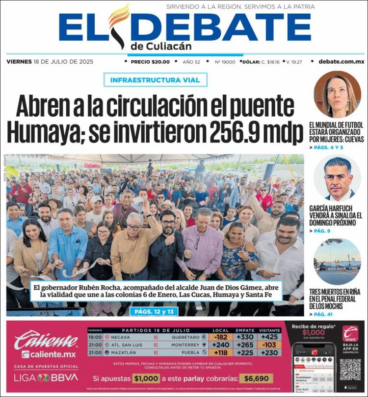 Portada de El Debate de Culiacán (Mexique)