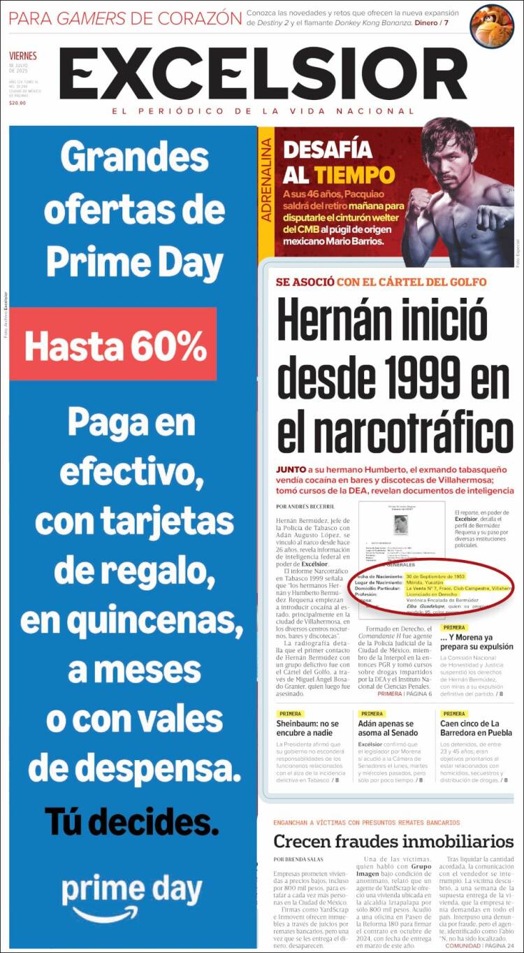 Portada de Excelsior (Mexique)