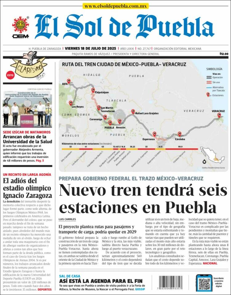 Portada de El Sol de Puebla (Mexico)