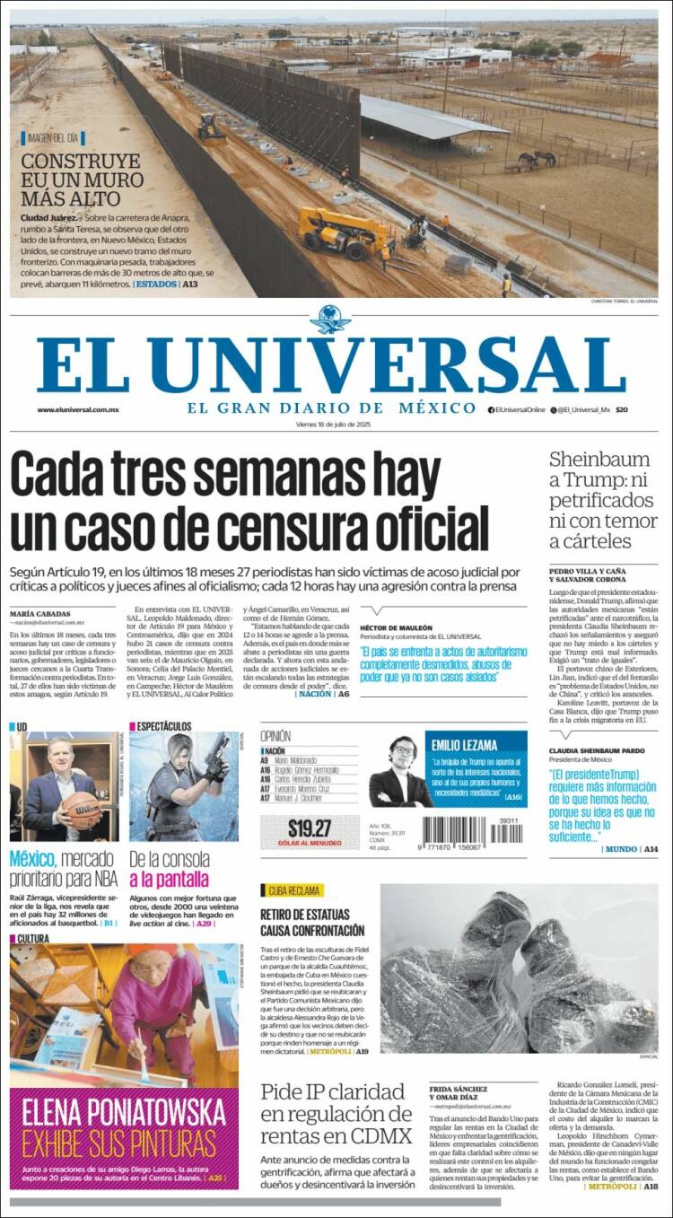 Portada de El Universal (Mexico)