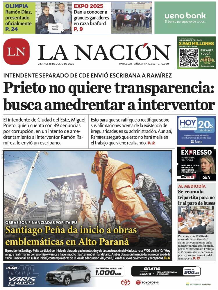 Portada de La Nación (Paraguay)