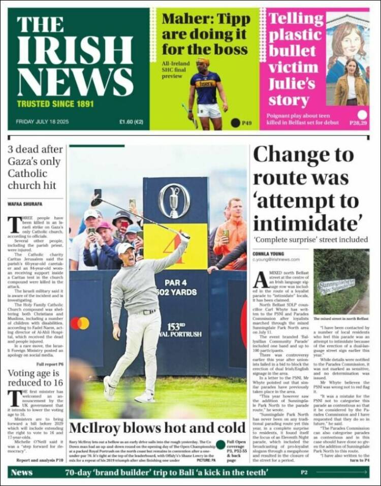 Portada de Irish News (United Kingdom)