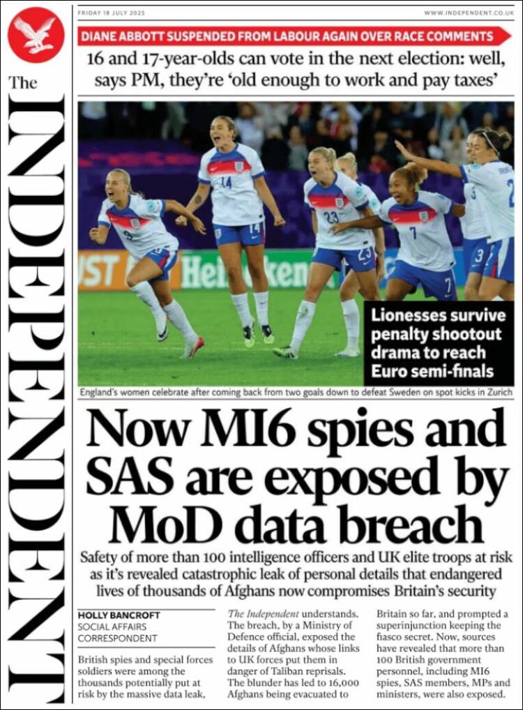 Portada de The Independent (United Kingdom)