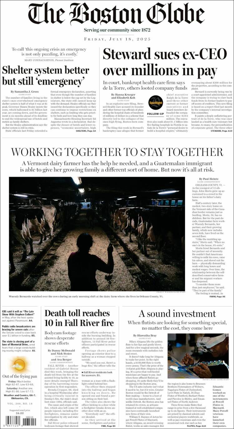 Portada de Boston Globe (USA)