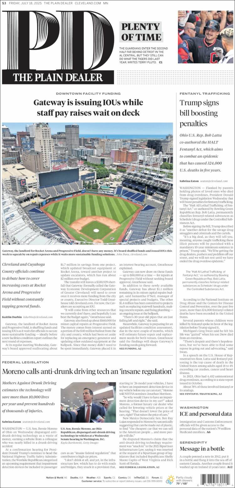 Portada de The Plain Dealer (USA)