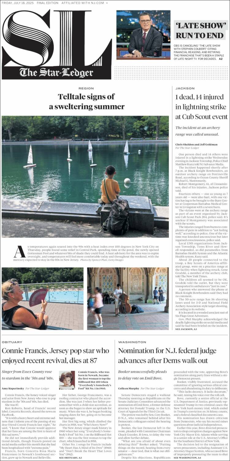 Portada de Star-Ledger (USA)