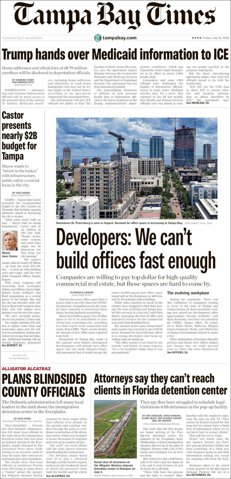 Portada de Tampa Bay Times (USA)