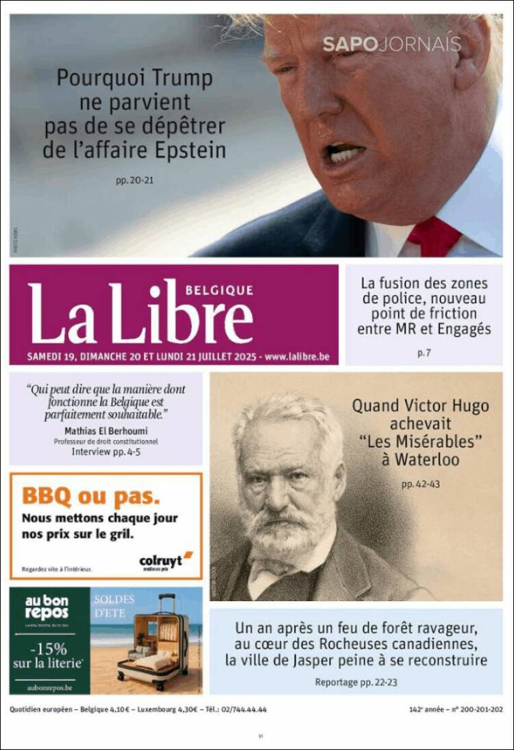 Portada de La Libre.be (B&eacute;lgica)