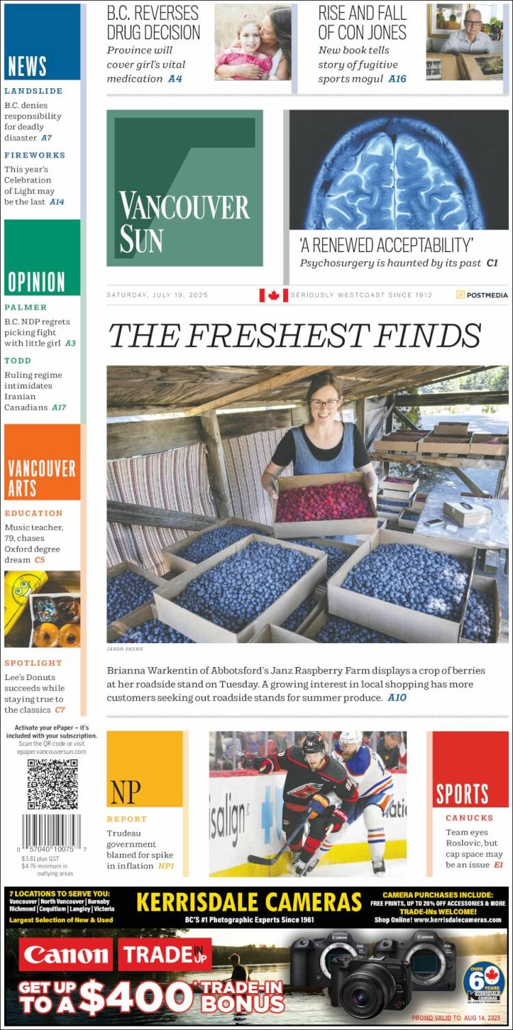 Portada de The Vancouver Sun (Canadá)