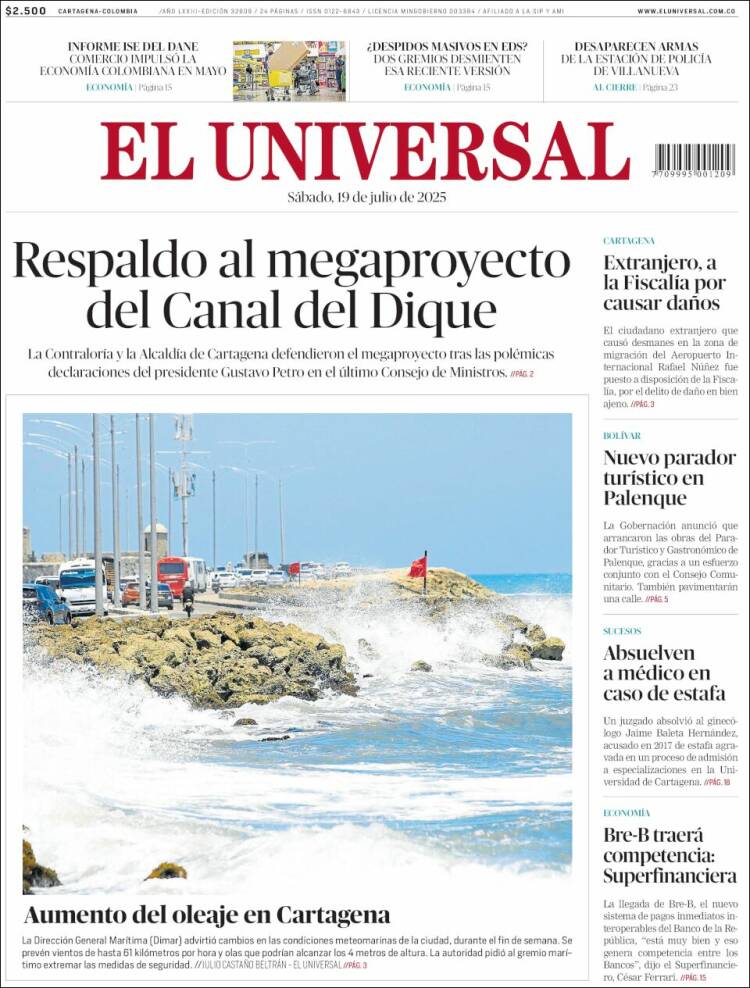 Portada de El Universal (Colombia)