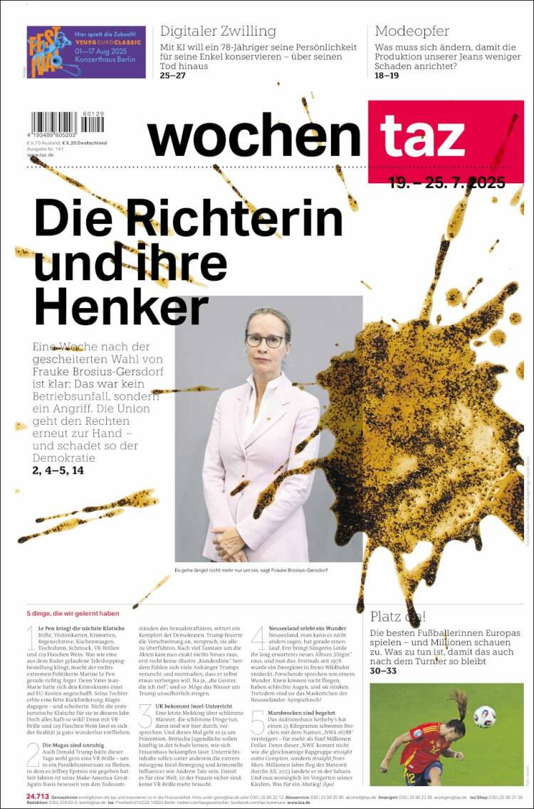 Portada de Die Tageszeitung (Alemania)