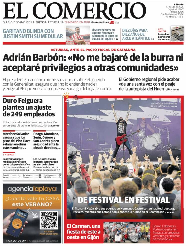 Portada de El Comercio - Gijón (España)