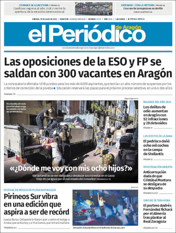 Portada de El Periódico de Aragón (España)