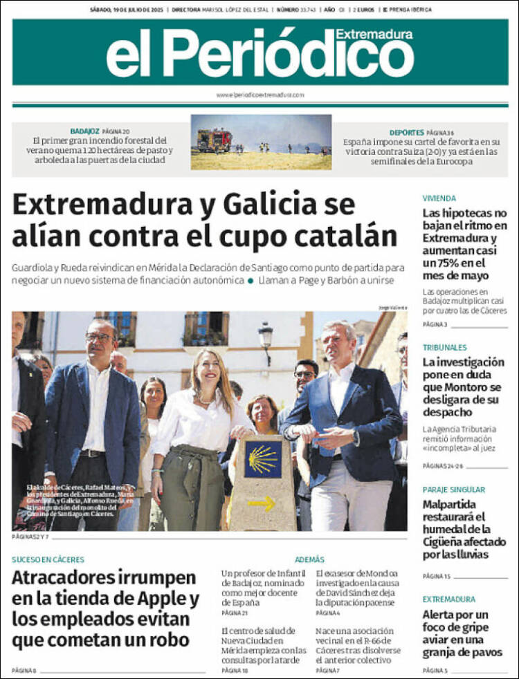 Portada de El Periódico de Extremadura (España)