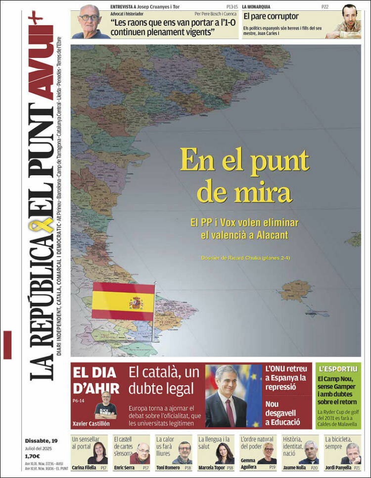 Portada de El Punt Avui (España)