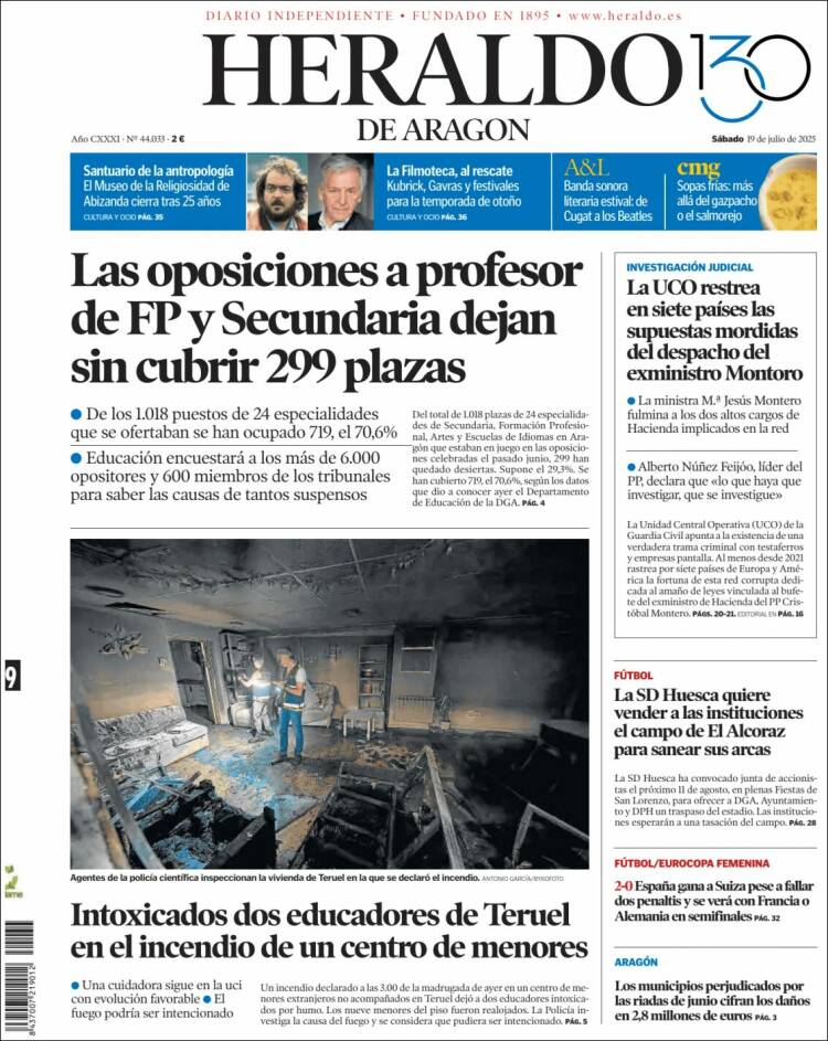 Portada de Heraldo de Aragón (España)