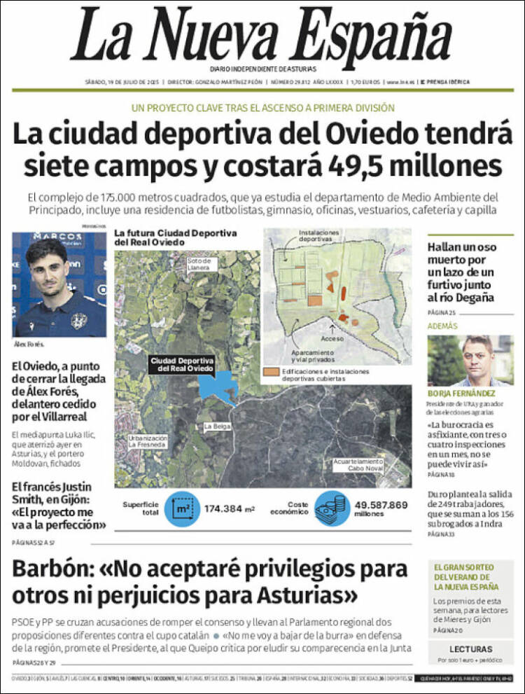 Portada de La Nueva España (España)
